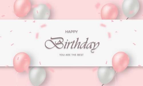 Realistic happy birthday background with pink and white balloons vector