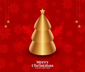 Red background with golden christmas tree vector