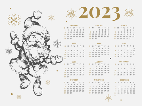 Santa claus background calendar 2023 template vector