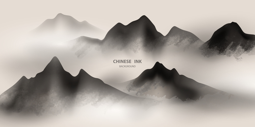 Sketch China ink painting mountain vector