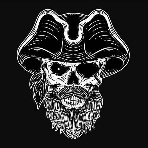 Skull vector of bearded one eyed pirate