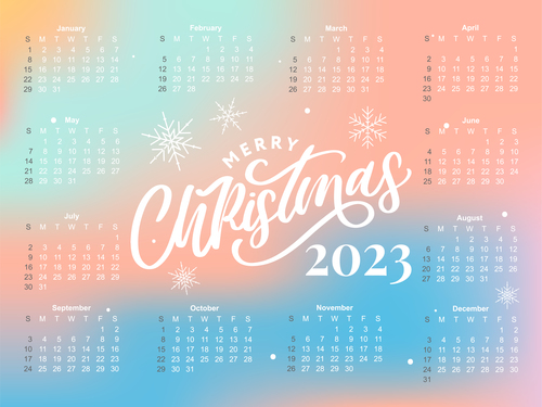 Snowflakes calendar 2023 template vector