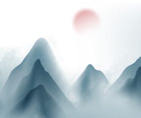 Sunrise China ink painting mountain vector