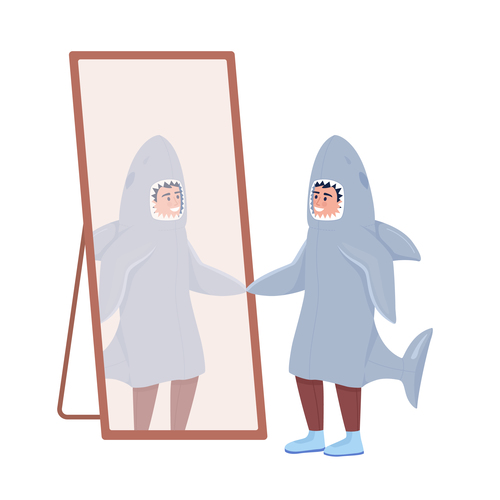 The child vector in front of the mirror