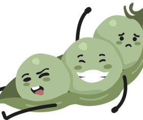 Three green pea cartoon vector