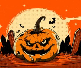 Weird pumpkin smile halloween card vector