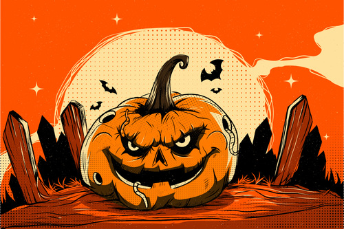 Weird pumpkin smile halloween card vector