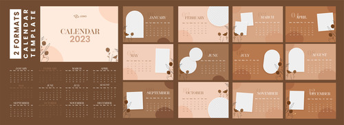 2023 brown calendar template layout vector