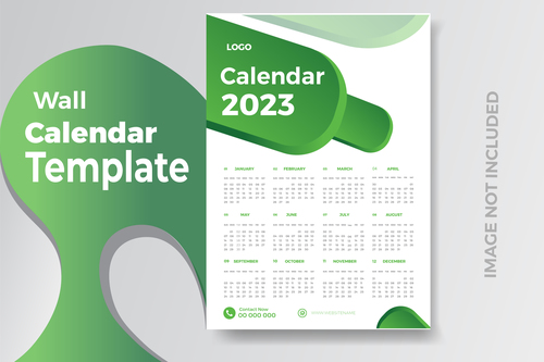 2023 calendar emerald green design vector