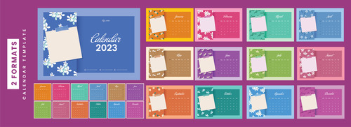 2023 color calendar template layout vector
