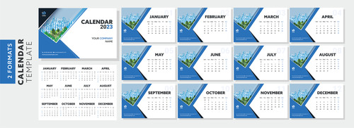2023 landscape calendar template layout vector