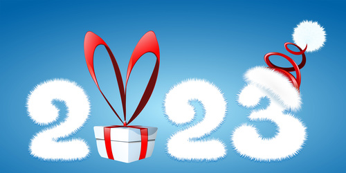 2023 new year number with gift box and santa hat christmas vector