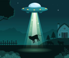 At night UFO captures cow illustration vector