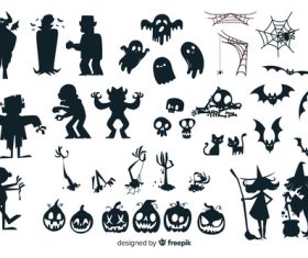 Bat zombie and other Halloween silhouette vector