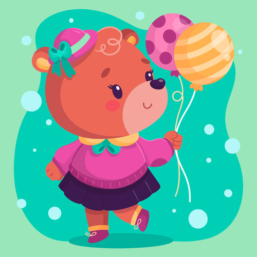 Bear Baby Vector with a balloon