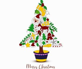 Beautiful decorative christmas elements colorful tree vector