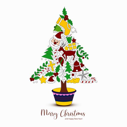 Beautiful decorative christmas elements colorful tree vector