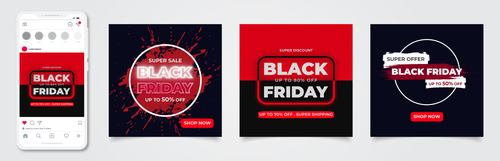 Black friday sale banner instagram posts template vector