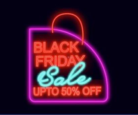 Black friday sale up 50 off lettering neon sign vector