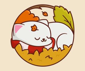 Calm sleep cat in autumn forest cartoon vector