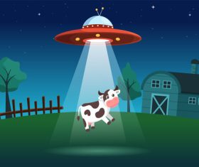 Capture cow UFO illustration vector