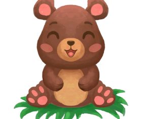 Cartoon cute bear watercolor art isolated white background vector