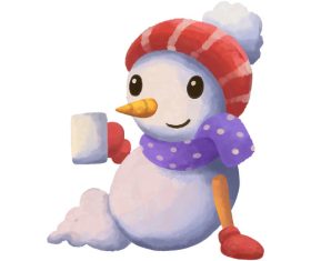 Cartoon watercolor christmas snowman wearing hat scarf vector