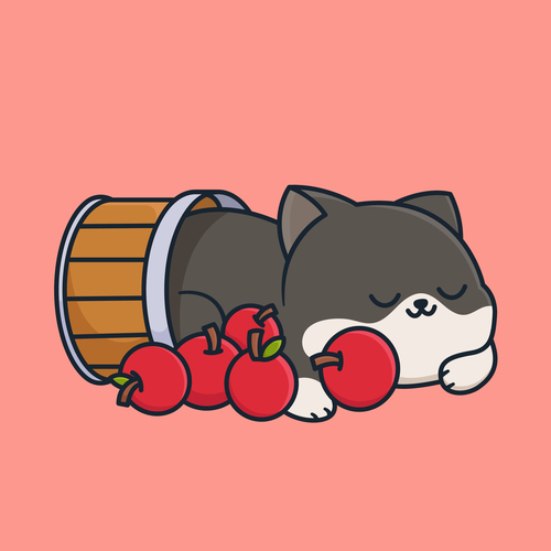 Cat sleep in apple barrel cartoon vector