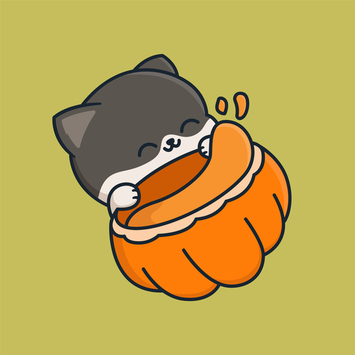 Cat with pumpkin soup cartoon vector