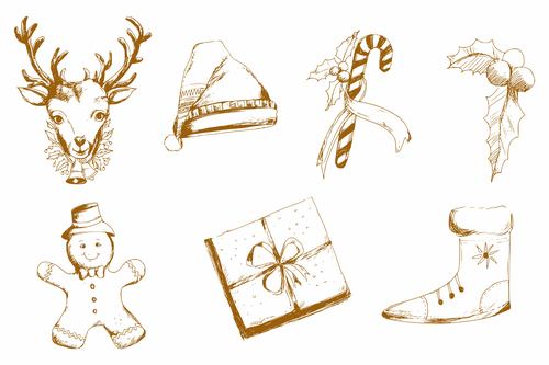 Christmas elements sketch set background vector