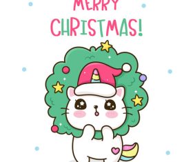Christmas wreath kitten cartoon vector