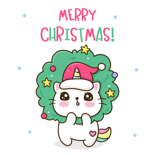 Christmas wreath kitten cartoon vector