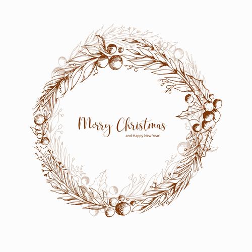 Christmas wreath sketch design vector