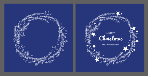 Christmas wreath with different plants christmas cards vector