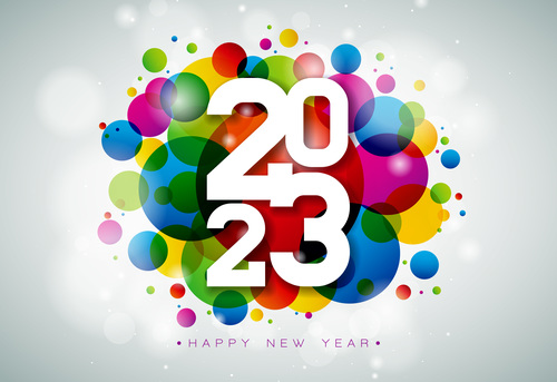 Colored ball background 2023 New Year greeting card vector