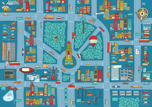 Complex busy city map vector