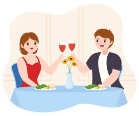 Couple vector eating at restaurant