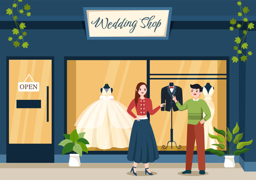 Couples choose wedding clothes vector