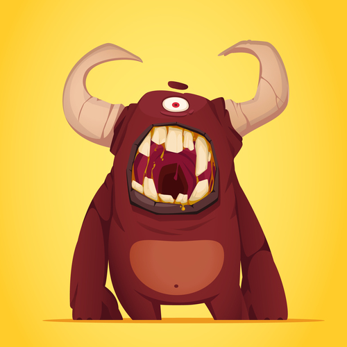 Creepy one eyed horned creature with terrible grin vector