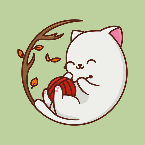 Cute cat sewing wool ball cartoon vector