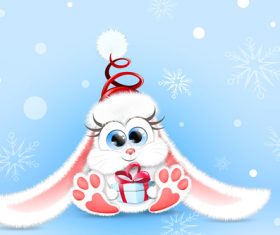 Cute fluffy cartoon white bunny vector