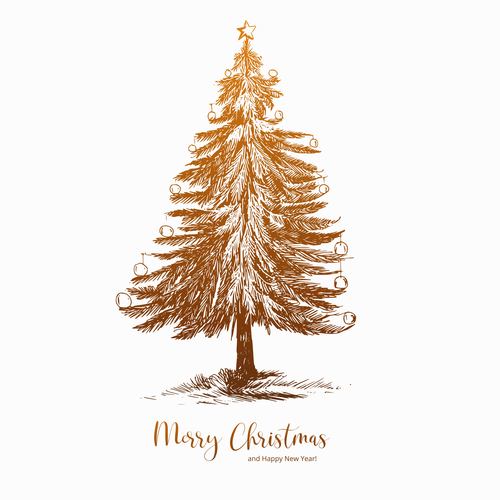 Decorative hand draw sketch christmas tree celebration card vector