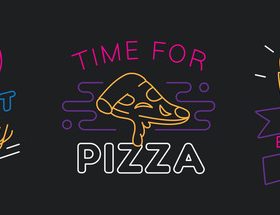 Delicious food neon billboard vector