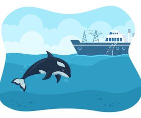 Dolphin and fishing vessel vector