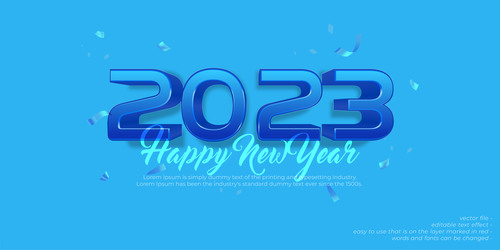 Editable text 2023 happy new year celebration blue theme vector