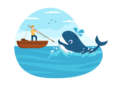 Fisherman hunting whale vector