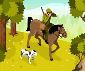 Forester horizontal concept with horse ranger forest vector