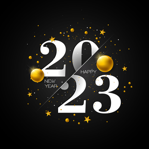 Gold ball and white New Year font design vector