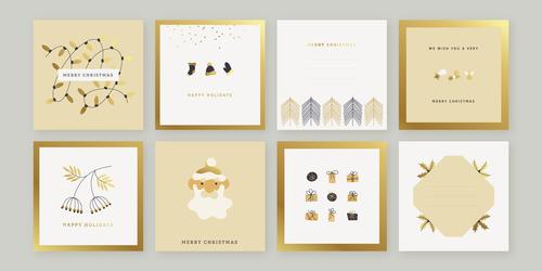 Golden hand drawn christmas cards vector