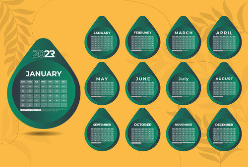 Green minimal desktop calendar template vector
